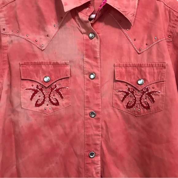 Rock 47 by Wrangler⚜️Girls Western Detail Tye Dye Button Snap Long Sleeved Shirt - Picture 3 of 8